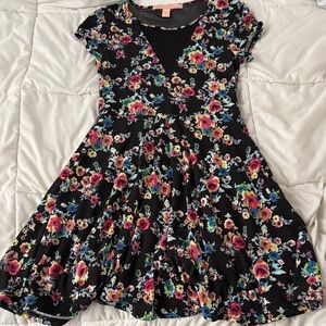 Floral juniors Dress - Black with Multicolor Flowers